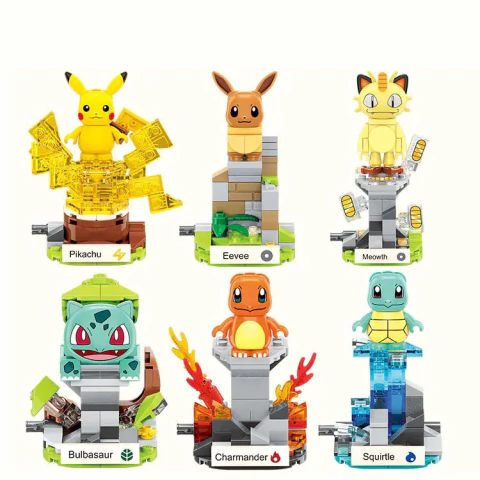 Blocos de Montar Pokémon Pokeball Series | Keeppley (Bulbasaur, Charmander, Squirtle, Pikachu, Eevee e Meowth)