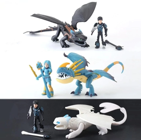 Conjunto 6 Action Figures Como Treinar O Seu Dragão 3 | Astrid, Tempestade, Soluço, Banguela e Fúria da Luz