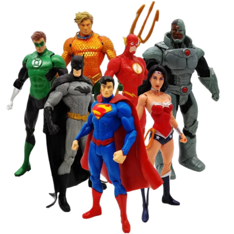Bonecos Liga da Justiça | Superman, Batman, Lanterna Verde, Mulher-Maravilha, Flash, Aquaman e Cyborg