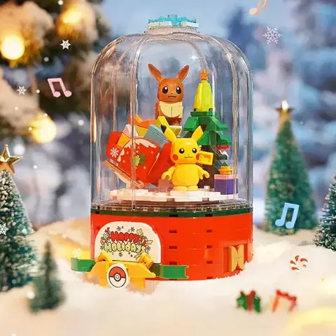 Blocos de Montar Pokémon Christmas Music Box | Keeppley (Pikachu e Eevee Natal)