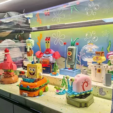 Blocos de Montar Kart Bob Esponja Sembo Block | Patrick, Sandy, Siriguejo, Lula Molusco, Plankton e Bob Esponja