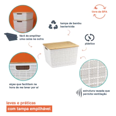 Caixa Organizadora Com Tampa de Bambu 18 l - Branca na internet
