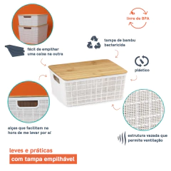 Caixa Organizadora Com Tampa de Bambu 12 l - Branca na internet