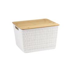 Caixa Organizadora Com Tampa de Bambu 18 l - Branca