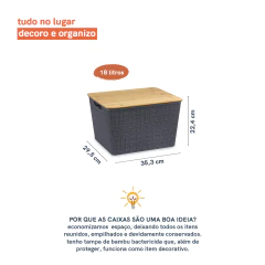 Caixa Organizadora Com Tampa de Bambu 18 l - Cinza - comprar online