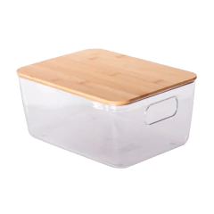 Cesto Organizador Acrílico com Tampa Bambu 27x19x11,5 cm