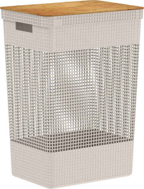 Cesto De Roupas Grid Tampa Bambu 49 l Bege - comprar online