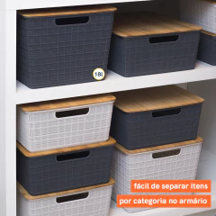 Caixa Organizadora Com Tampa de Bambu 18 l - Cinza - loja online