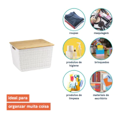 Caixa Organizadora Com Tampa de Bambu 18 l - Branca - Lavize