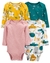 Kit Body Manga Longa 4 Peças Carter's Bebê Menina - Bichinhos Floral - Tam 3 a 24 Meses