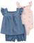 Conjunto 3 Peças Carter's Bebê Menina - Cereja Jeans - Tam 3 a 24 Meses