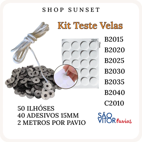 Kit Teste 40 Adesivos 50 ilhoses pavio 2 metros B2015 B2020 B2025 B2030 B2035 B2040 C2010