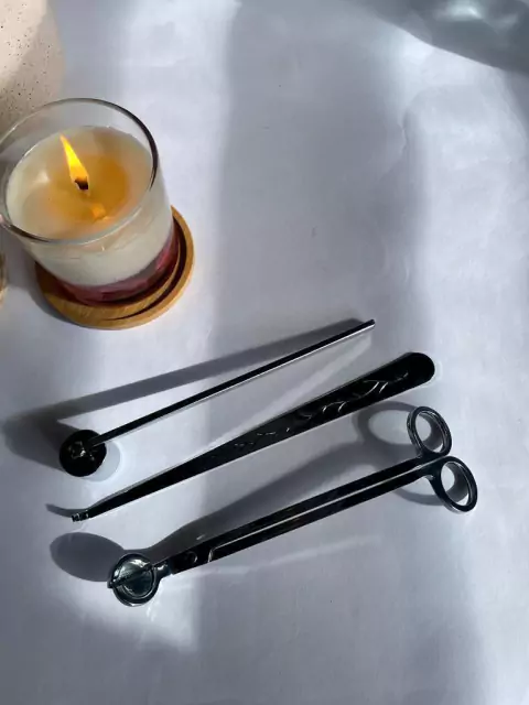 Kit 3 PRATA Acessórios para Vela Tesoura, Abafador e Centralizador