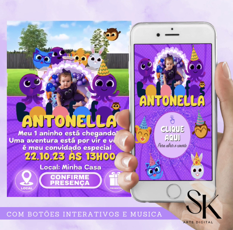 Convite Interativo Animado: Bolofofos Lilás