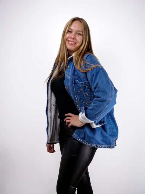 Campera Texas Jean azul con Corderito Blanco