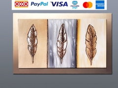 Cuadro decorativo - Plumas Doradas MSW-016 - La Joya Dekoraciones
