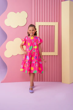 VESTIDO NATHALIA , ESTAMPA : MUNDO DE CORES - loja online