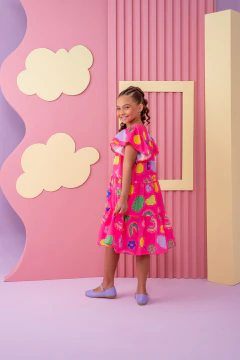 VESTIDO NATHALIA , ESTAMPA : MUNDO DE CORES - comprar online