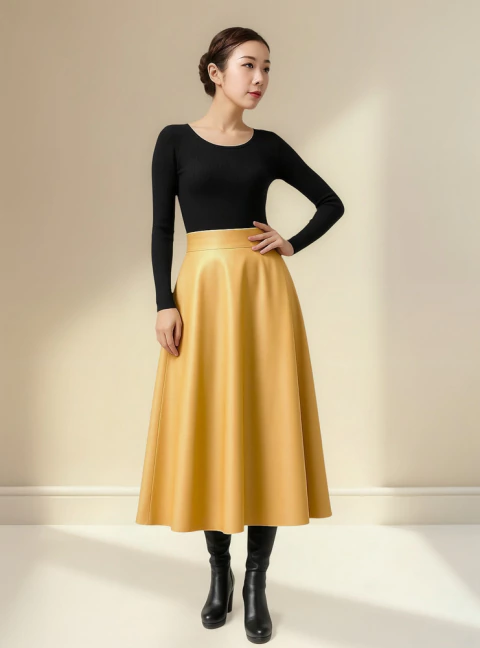 Pollera Eco Cuero Larga - Beige