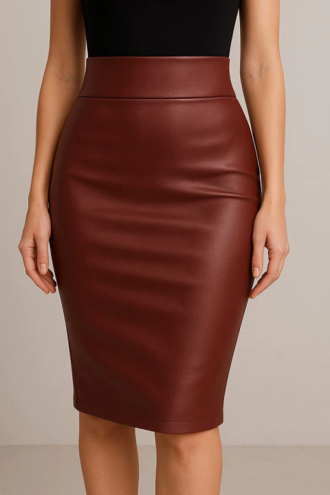 Pollera EcoCuero Rodilla S/cierre - Cobre