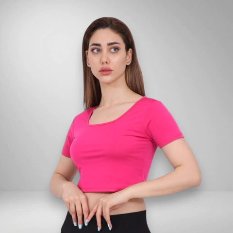 Remera Crop Lycra - Rosa Fluor - comprar online
