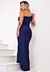 Vestido Longo Com Fenda Elegante Festa Estiloso Azul Marinho I Z86 na internet