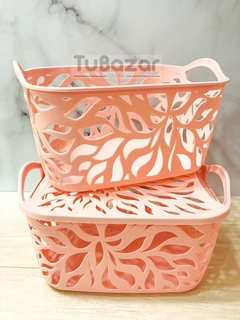 Canasto con tapa chico diseño hojas - tienda online