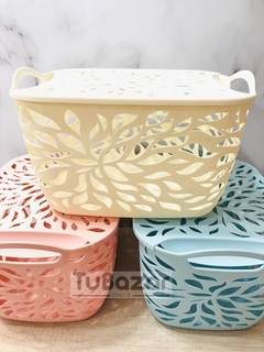 Canasto con tapa grande diseño hojas