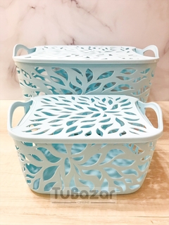 Canasto con tapa grande diseño hojas en internet