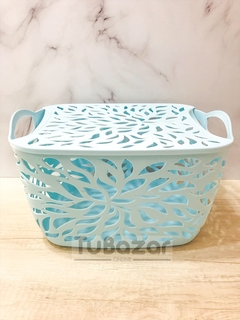 Canasto con tapa grande diseño hojas - Tu Bazar Online