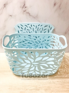Canasto con tapa grande diseño hojas - tienda online