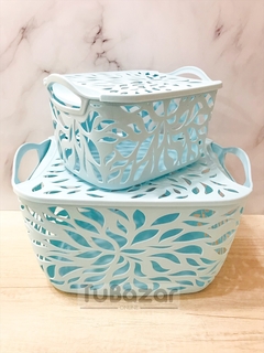 Canasto con tapa grande diseño hojas - comprar online