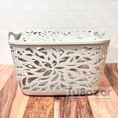 Imagen de Canasto con tapa grande diseño hojas