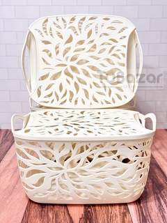 Canasto con tapa mediano diseño hojas - comprar online