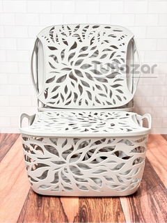 Canasto con tapa mediano diseño hojas - comprar online