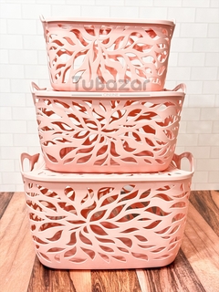 Canasto con tapa mediano diseño hojas en internet