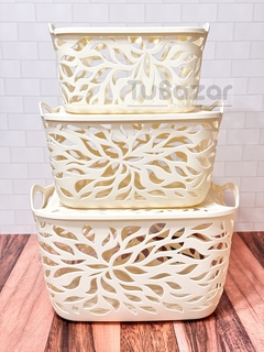 Canasto con tapa mediano diseño hojas