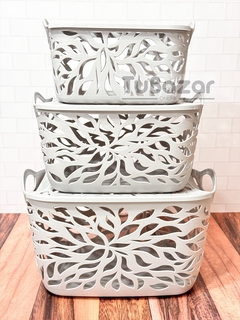 Canasto con tapa mediano diseño hojas