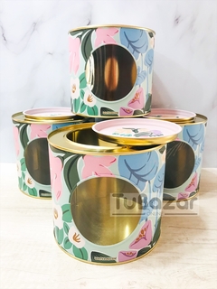Lata cookies redonda con visor en internet