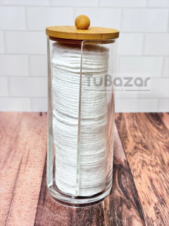 Organizador acrilico para discos de algodón tapa bambu - comprar online