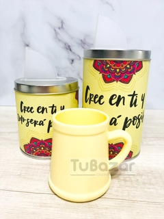 Imagen de Set matero estampado (yerbera, azucarera y mate de plástico)