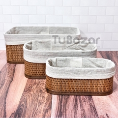 Set x3 canastos de bambu con funda de tela removible Suka - comprar online