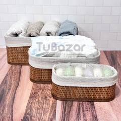 Imagen de Set x3 canastos de bambu con funda de tela removible Suka