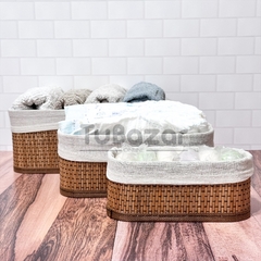 Set x3 canastos de bambu con funda de tela removible Suka - tienda online