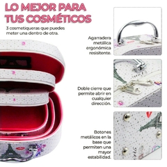 ¡Lleva tu belleza a todas partes! Kit de Cosmetiqueras con Espejo: 3 Piezas de Estilo y Funcionalidad en un solo lugar - Comprayhelp