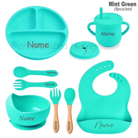 Conjunto Introdução Alimentar de Silicone Personalizado - 8 peças (com ventosa)