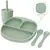 4 Pçs-Kit Alimentação,Prato com Divisórias, Copo com Canudo, Colher e Garfo de Silicone para Bebês - BABY CLOSET