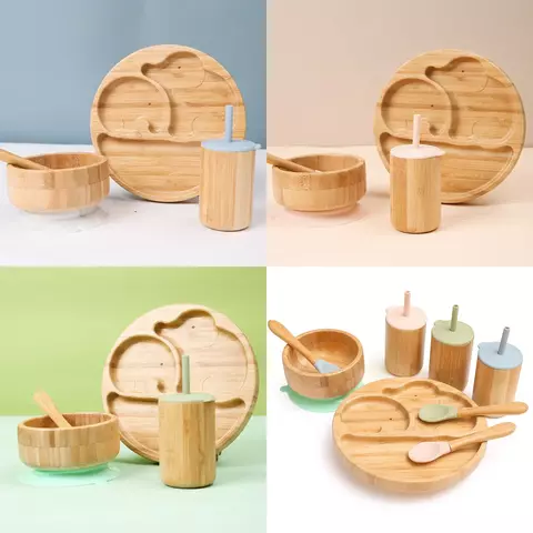 Conjunto Introdução Alimentar de Louça de Mesa de Bambu Infantil - 4 peças