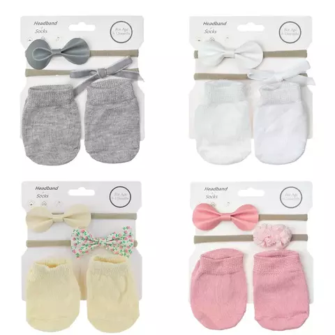4 peças/conjunto Meninas Meia e Faixa Cabeça RN | 0-24m