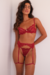Conjunto De Lingerie Divine em Renda Chantilly com Aro de Sustentação e Cinta Liga - Vermelho - loja online